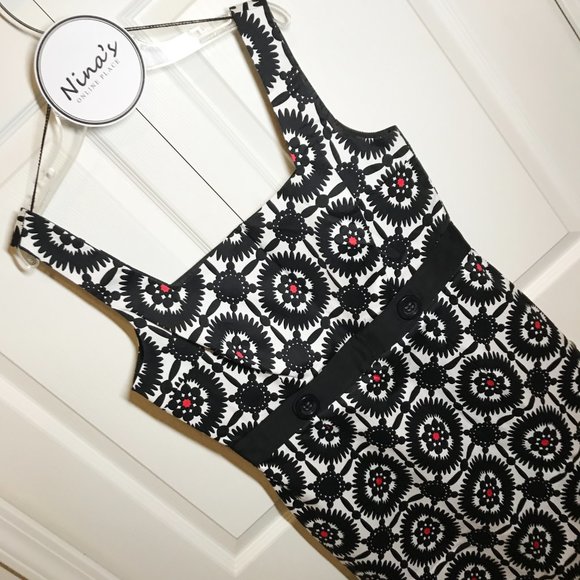 London Style Women’s Sleeveless Career Dress Black/White/Coral Size 10 - Picture 3 of 7